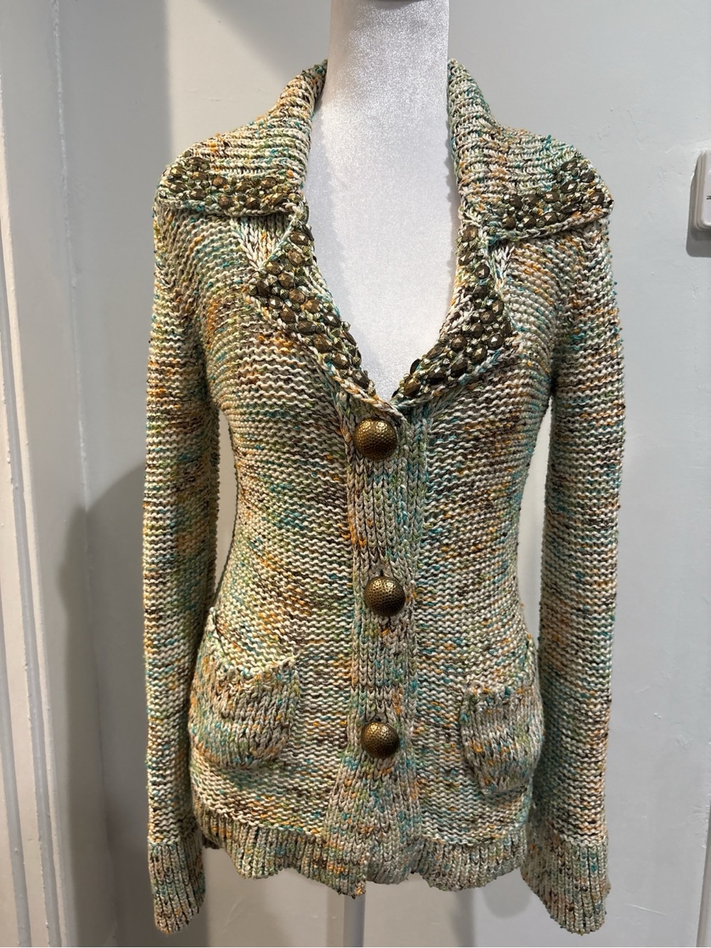 Vertigo Paris Multicolor Knit Blazer Jacket with Brass Buttons